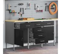 vidaXL Établi avec tiroirs 3 pcs noir et gris 150 x 55 x 85 cm
