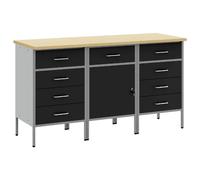 vidaXL Établi avec tiroirs 3 pcs noir et gris 150 x 55 x 85 cm