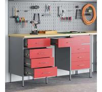 vidaXL Établi à tiroirs, 3 tiroirs, rouge, en bois et acier, style ingénieur