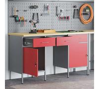 vidaXL Placard de travail 3 pcs Rouge Bois d'ingénierie et acier