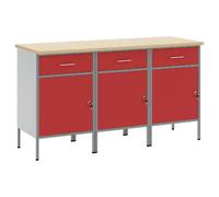 vidaXL Établi avec tiroirs 3 pcs rouge et gris 150 x 55 x 85 cm