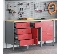 vidaXL Établi avec tiroirs 3 pcs rouge et gris 150 x 55 x 85 cm