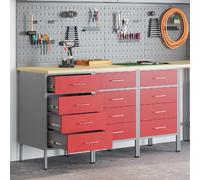 vidaXL Établi avec tiroirs 3 pcs rouge et gris 150 x 55 x 85 cm