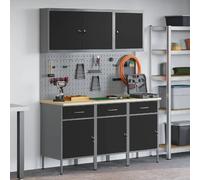 vidaXL Établi avec tiroirs 8 pièces Noir Ingénieurs Bois et acier