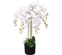 vidaXL Orchidée artificielle avec pot plastique – Blanche 75 cm, fleurs en tissu, feuilles plastique