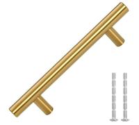vidaXL Poignées d'Armoire 10 pcs, Poignées de Placard, Poignées en Forme de T Cuisine Maison Intérieur, Doré 96 mm Acier Inoxydable