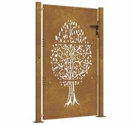 vidaXL Portail de Jardin, Portillon de Patio, Barrière de Sécurité, Porte d'Extérieure Terrasse, 100x125 cm Acier Corten Conception de l'arbre