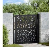 vidaXL Portail de jardin 100x100 cm acier – Conception de feuilles, noir, porte de sécurité
