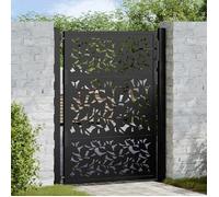 vidaXL Portail de jardin 100x125 cm en acier, motif feuilles, noir