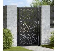 vidaXL Portail de Jardin Noir 100x150 cm Acier Conception de Feuilles, Porte de clôture, Porte extérieure, Porte en métal, Porte de sécurité