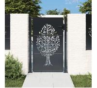 vidaXL Portail de Jardin, Portillon de Patio avec Système Verrouillable et 3 Clés, Porte de Jardin Terrasse Extérieur, Anthracite 100x125 cm Acier Conception d'arbre