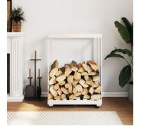 vidaXL Porte-bûches avec roulettes blanc 76 5x40x108cm bois massif pin 832326