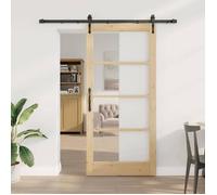 vidaXL Porte coulissante Nature 93 x 202 cm en pin massif et verre