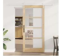 vidaXL Porte coulissante Nature 93 x 202 cm en pin massif et verre