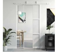 vidaXL Porte coulissante blanche 76x205 cm verre trempé et aluminium