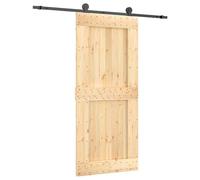 vidaXL Porte coulissante en pin massif naturel et noir - 90 x 210 cm - Élégante porte coulissante pour salon - Forme rectangulaire - Pin massif - Fonctionnalité lisse - Superbe intérieur