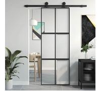 vidaXL Porte coulissante noire 76x205 cm verre trempé et aluminium 155210
