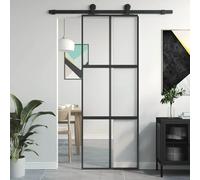 vidaXL Porte coulissante - Noir 76x205 cm verre trempé aluminium