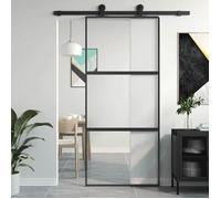 vidaXL Porte coulissante 155202, noire, 90x205 cm, verre trempé et aluminium