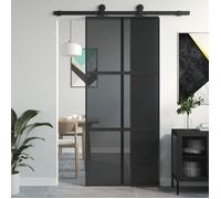 vidaXL Porte coulissante noire 90x205 cm verre trempé et aluminium
