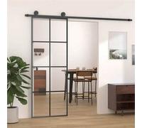 vidaXL Porte coulissante noire 76x205 cm verre ESG et aluminium