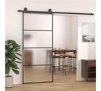 vidaXL Porte Coulissante Porte de Grange Porte d'Intérieur Système de Porte Maison Butée de Porte Verre ESG Dépoli et 151659 Noir G