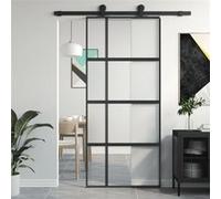 vidaXL Porte coulissante noire 90x205 cm verre trempé et aluminium