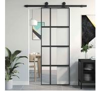 vidaXL Porte coulissante 76x205 cm Noir, verre trempé et aluminium
