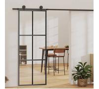 vidaXL Porte coulissante en verre ESG et aluminium 76 x 205 cm Noir