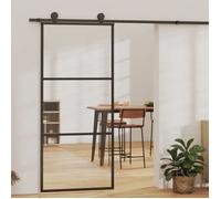 vidaXL Porte coulissante Verre ESG et aluminium 90x205 cm Transparent et Noir, 90 x 205 cm, 25.83kg