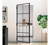 vidaXL Porte d'intérieur 153664 — Noire 93x201,5 cm Verre trempé Aluminium mince