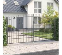 vidaXL Porte de Jardin avec Pointe de Lance à Double Battant Gris 200x400 cm Acier