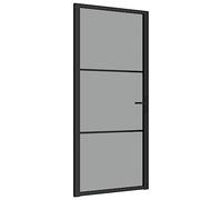 vidaXL Porte Intérieure Porte Vitrée Porte à Panneaux Chambre à Coucher Salle de Bain Maison 93x201,5 cm Noir Verre ESG et Aluminium