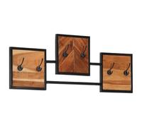 vidaXL Porte-manteau mural 90×1×35 cm Bois d'acacia massif Cadre en fer noir – 6 crochets