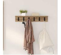vidaXL Porte-Manteau Mural Chêne Artisanal 60 x 10,5 x 10,5 cm, Porte-Manteau Mural Moderne, Organisateur Gain de Place, étagère Pratique avec Crochets