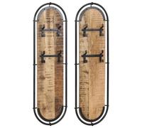 vidaXL Porte-manteaux muraux 4 crochets 2pcs bois massif manguier brut