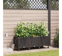vidaXL Jardinières pour plantes d'extérieur avec système d'arrosage et roulettes, lot de 3, couleur marron, en plastique PP