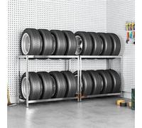 vidaXL Porte-pneus à 2 Niveaux 2 pcs, Support de Pneu avec Hauteur réglable, Étagère à Pneus, Étagère de Rangement Garage, Industriel, Argenté 110x40x110 cm Acier G