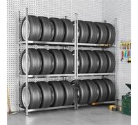 vidaXL Porte-pneus à 2 Niveaux 2 pcs, Support de Pneu avec Hauteur réglable, Étagère à Pneus, Étagère de Rangement Garage, Industriel, Argenté 110x40x200 cm Acier G