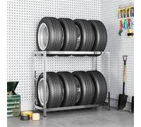 vidaXL Porte-pneus à 2 Niveaux, Support de Pneu avec Hauteur réglable, Étagère à Pneus, Étagère de Rangement Garage, Industriel, Argenté 110x40x110 cm Acier Argent G