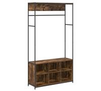 vidaXL Portemanteau avec Banc à Chaussures Chêne fumé, Porte-Manteau Rustique Industriel, pour Chambre, Salon, Couloir, Rangement Multi-Crochets, Gain de Place