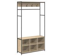 vidaXL Portemanteau avec Banc à Chaussures Chêne Sonoma, Porte-Manteau Rustique Industriel, pour Chambre, Salon, Couloir, Rangement Multi-Crochets, Gain de Place