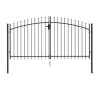 vidaXL Portillon Double Porte avec Dessus à Pointe Portail de Jardin Porte de Jardin Barrière de Jardin Terrasse Patio Extérieur Acier 3x1,5 m Noir