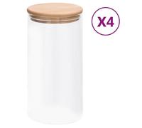 4x Pots de Conservation en Verre Couvercle en Bambou Bocaux de Stockage Récipients de Conservation Bouteilles de Stockage 1200 ml