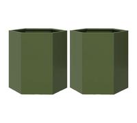 vidaXL Pots de jardin 2 pcs vert olive hexagonal 46x40x45 cm acier