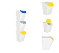 vidaXL Poubelle avec couvercles 3 pcs Empilable Blanc PP 120 L - Poubelles & Conteneurs à déchets