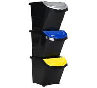 vidaXL Poubelle avec couvercles 3 pcs Empilable noir PP 78 L