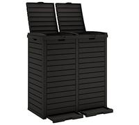 vidaXL Poubelle d'Extérieur, Bac à ordures avec Double Couvercle, Poubelle avec 2 Seaux Parc Jardin Terrasse Patio, Noir Polypropylène