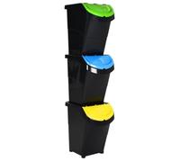 vidaXL Poubelle avec couvercles 3 pcs Empilable noir PP 120 L