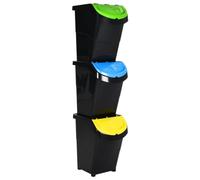vidaXL Poubelle avec couvercles 3 pcs Empilable noir PP 120 L